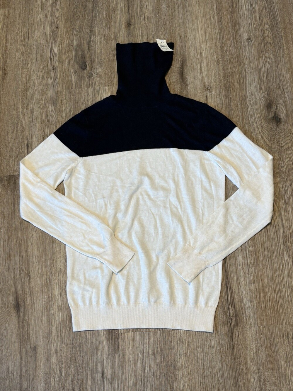 Ann Taylor Factory Women's Black White Color block Turtleneck Pullover Small